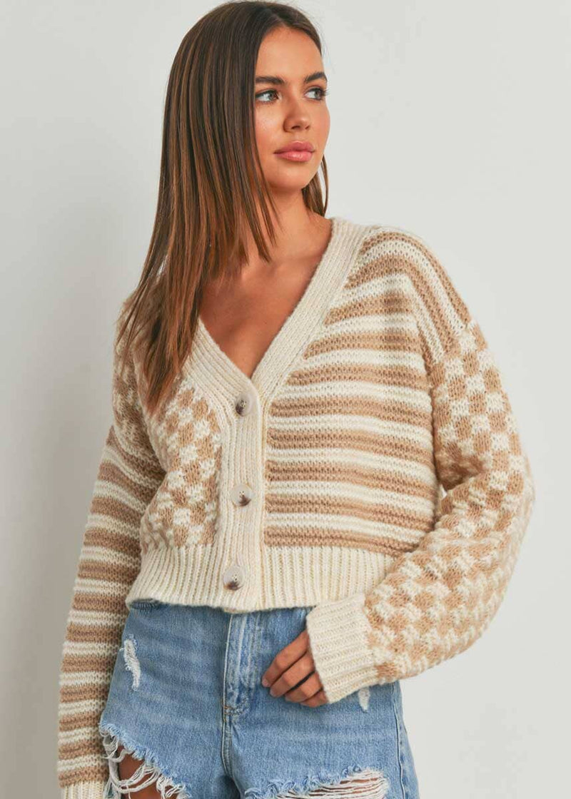 Andi Striped Checker Cardigan - Ivory – Alice & Wonder