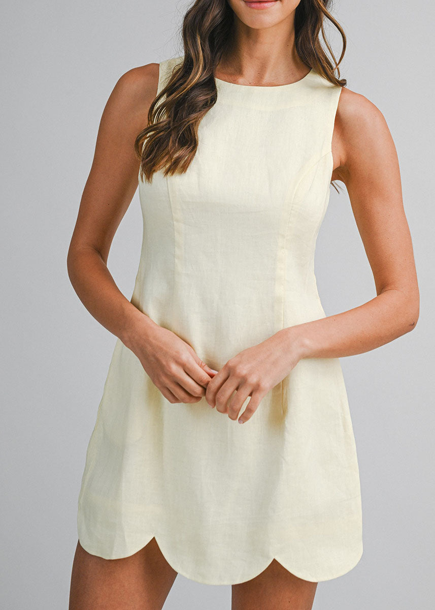 mini yellow linen dress Tulip Scallop Hem Size:54R equal parts sweet and SID-VAPOR Mini Tobie Dress Anthropologie