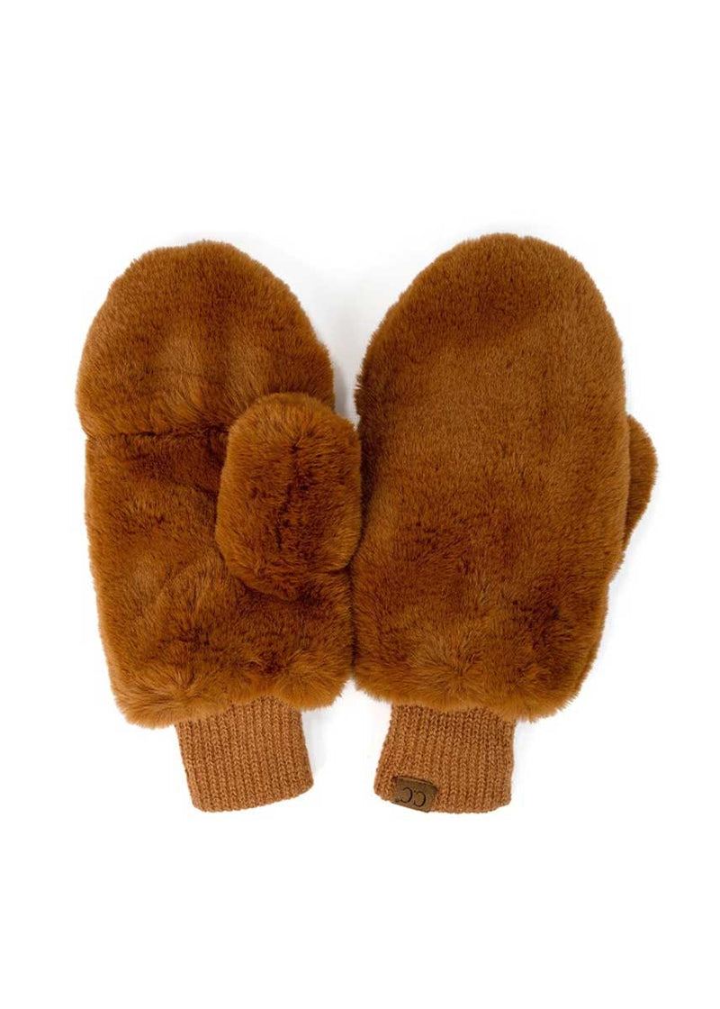 Chilly Night Faux Fur Mitten - Coffee