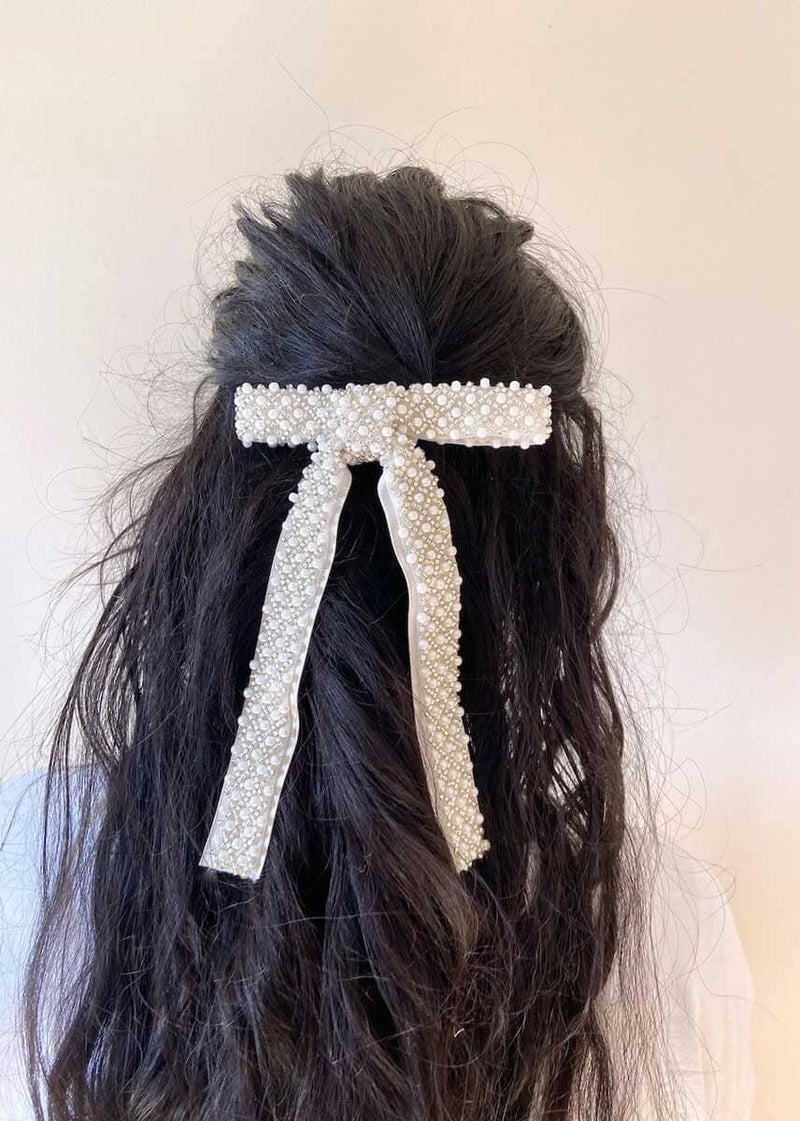 irregular pearl embellished french hair barrette women hair accessorie –