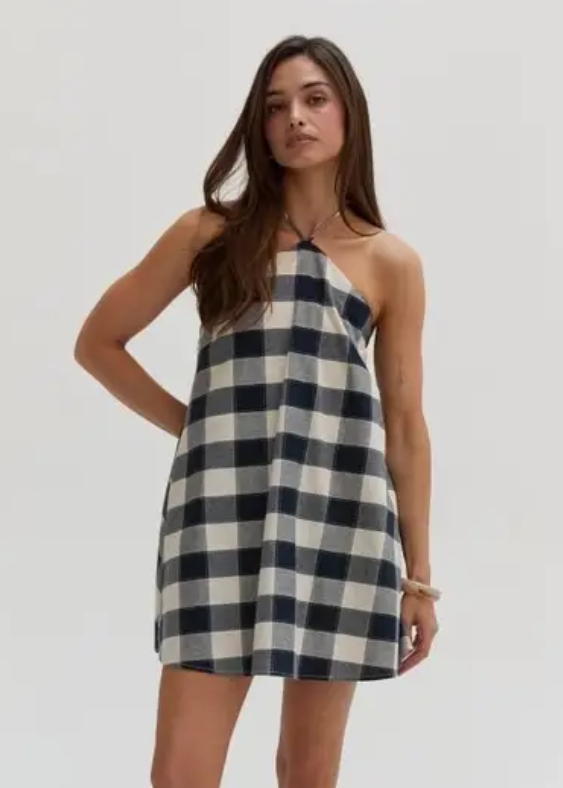 halter romper dress Flora Gingham Color:Ivory/Pink Print* The halter v All Women Products 16
