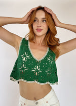 Frances V-Neck Crochet Top - Green