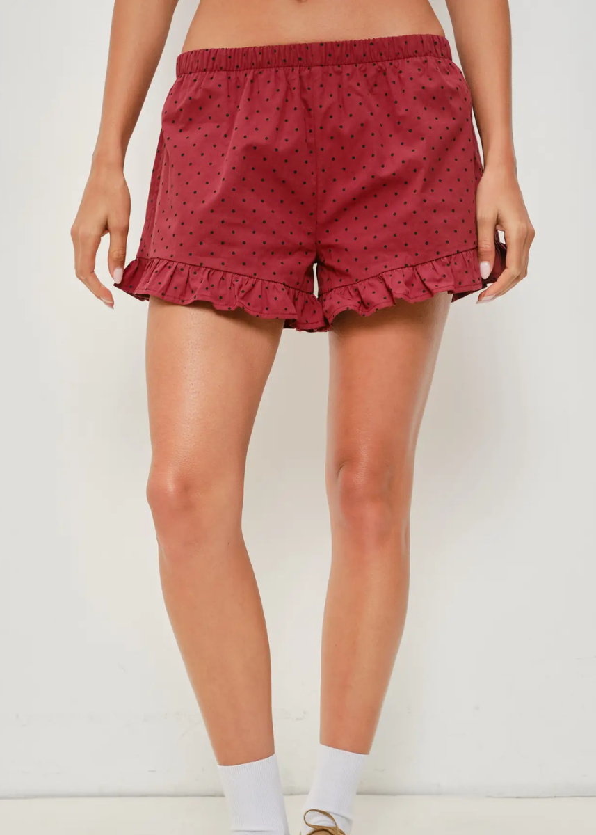 Rohan Frill Polka Dot Shorts - Brick Red – Alice & Wonder