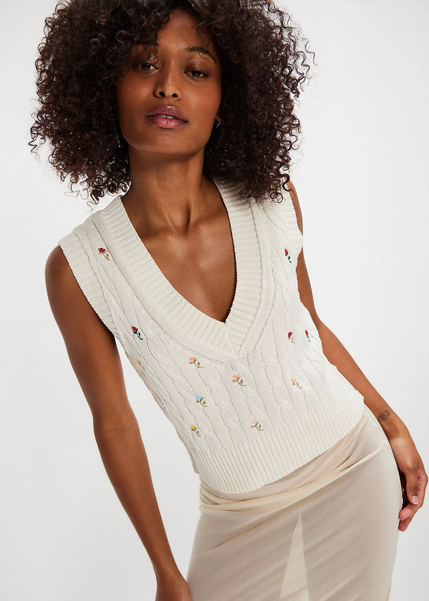 Plumeria Floral Sweater Vest - Ivory Combo – Alice & Wonder