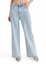 Avaline Rhinestone High-Rise Wide Leg Jeans - Light Blue