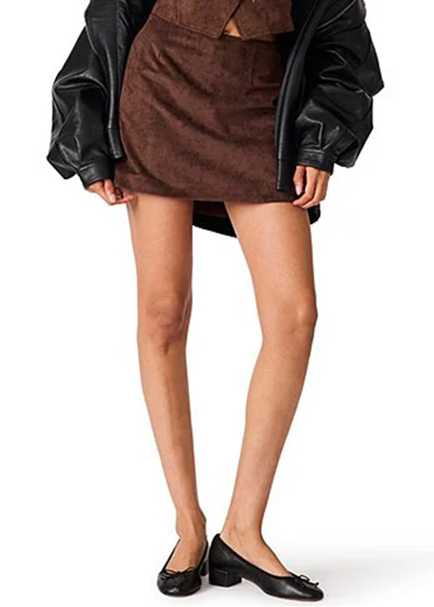 Cindi Faux Suede Mini Skirt - Dark Chocolate