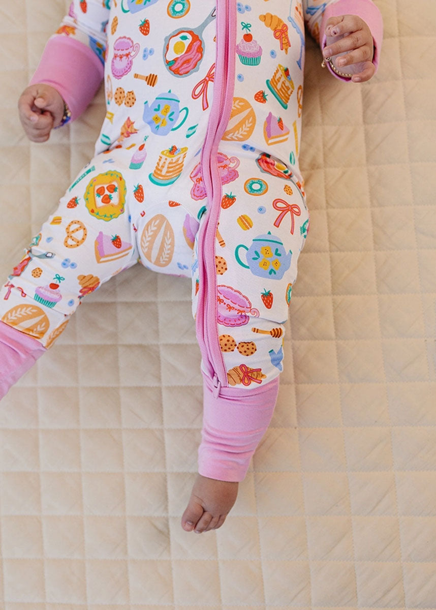 Breakfast Whimsy Bamboo Zipper Romper