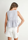 Sky Meadow Peplum Tie Top - Blue & Ivory