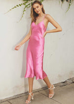 Reflection Bias Cut Midi Slip Dress - Pink Cosmos
