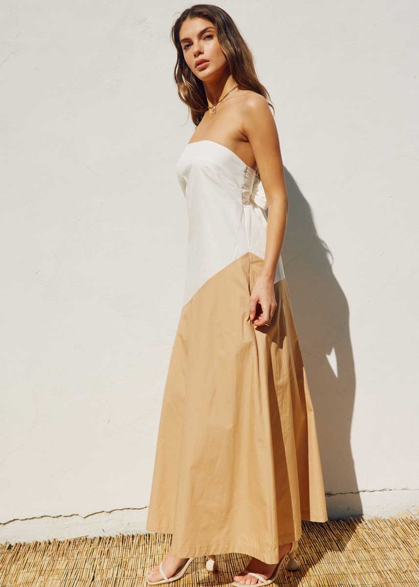 Calista Two-Tone Bow Maxi - Ivory & Khaki