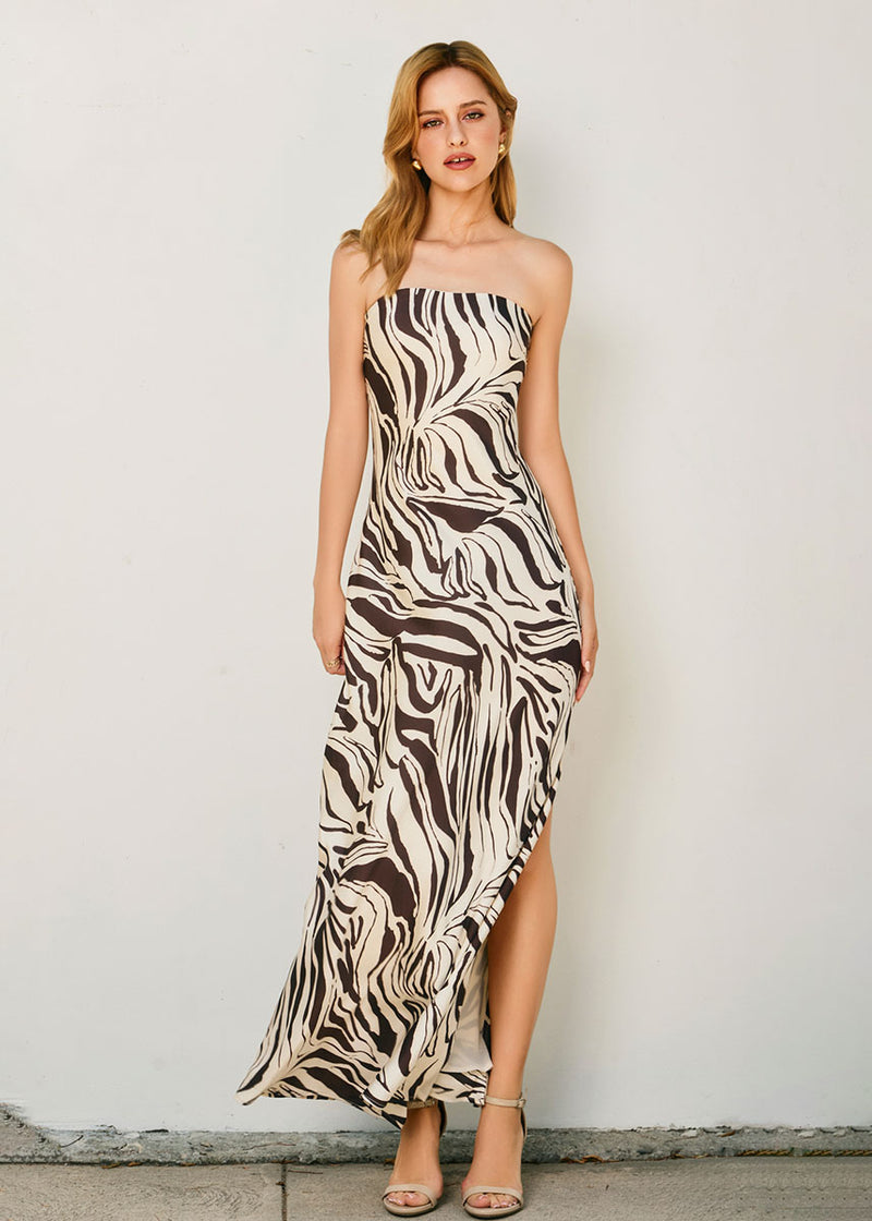 Drifted Earth Strapless Maxi Dress - Brown & Ecru