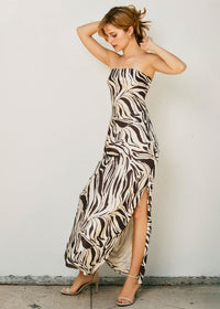 Drifted Earth Strapless Maxi Dress - Brown & Ecru
