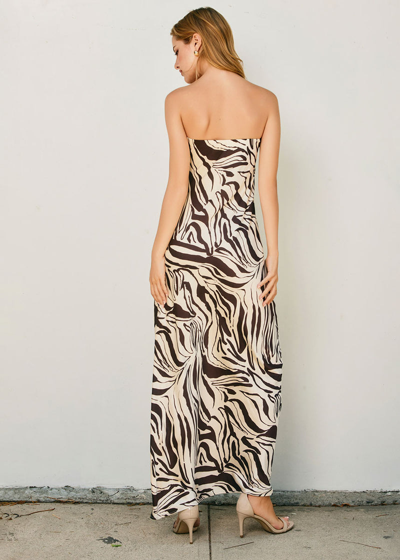 Drifted Earth Strapless Maxi Dress - Brown & Ecru