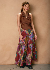 Cerisse Satin Halter Top - Rum Raisin