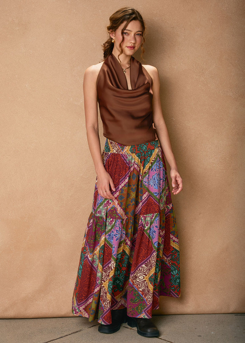 Cerisse Satin Halter Top - Rum Raisin