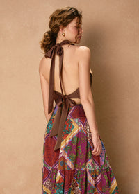 Cerisse Satin Halter Top - Rum Raisin