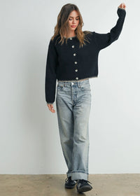 Cordelia Contrast Edge Cardigan - Black Taupe