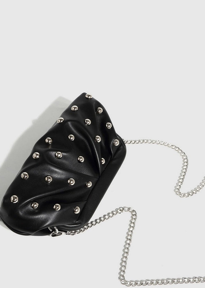 Studded Dumpling Clutch - Black