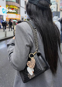 Heart Bag Charm Keychain - Brown Tort