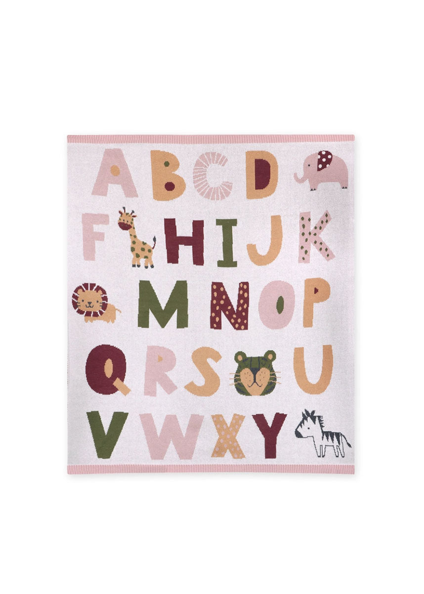 Organic Jacquard Sweater Knit Baby Blanket - Alphabet Blush