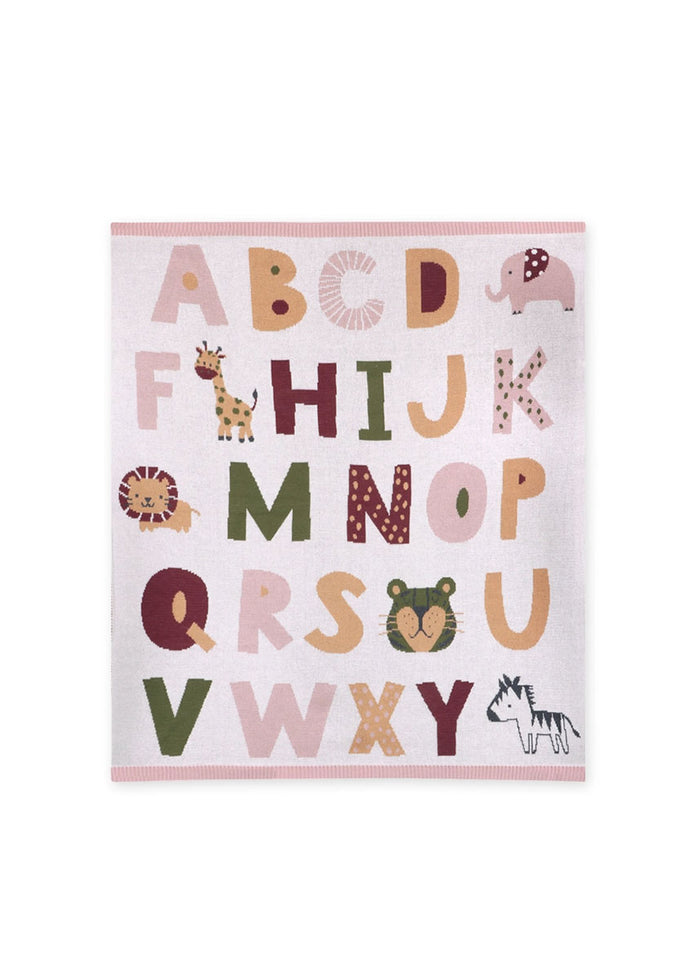 Organic Jacquard Sweater Knit Baby Blanket - Alphabet Blush