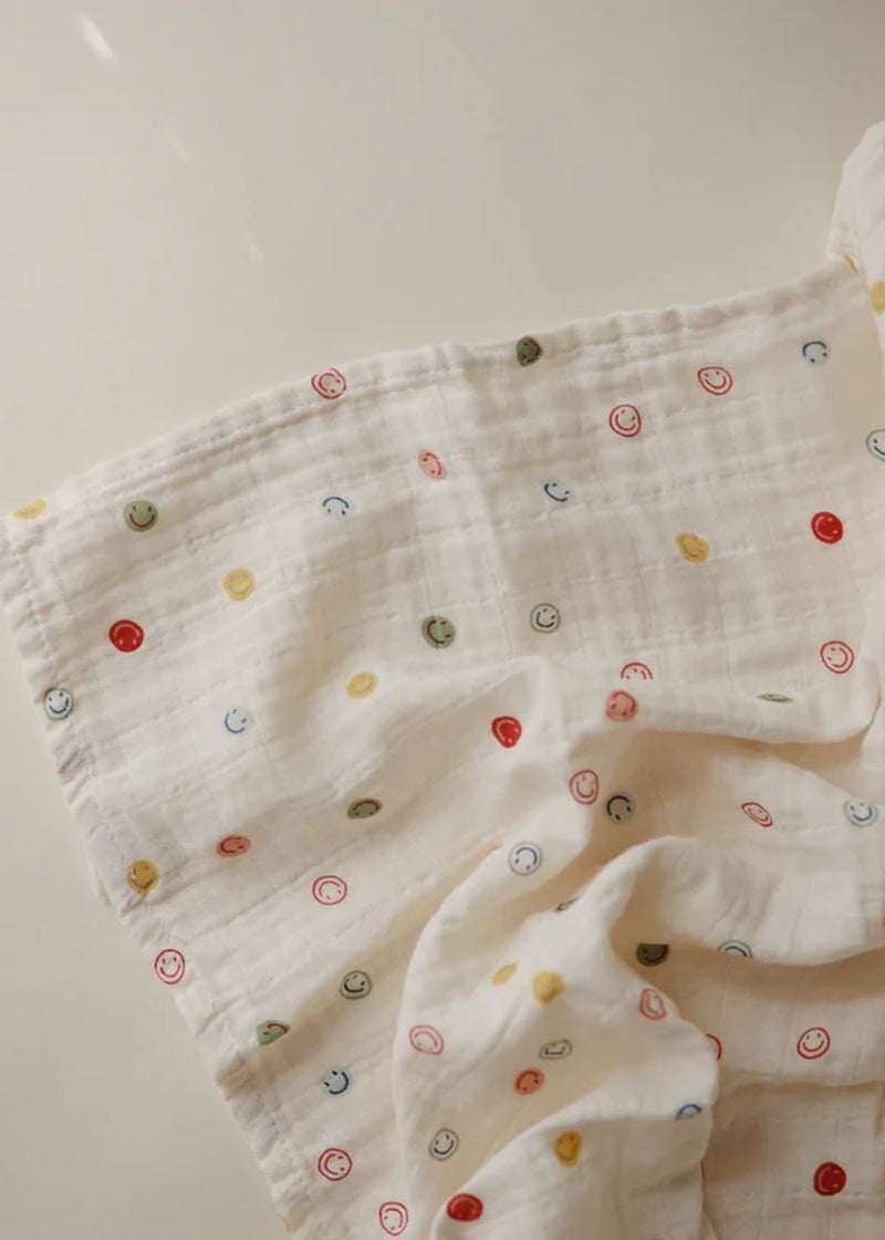 Organic Cotton Muslin Swaddle Blanket - Smiley Face
