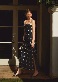 Kelsie Strapless Polka Dot Maxi Dress - Black & Cream