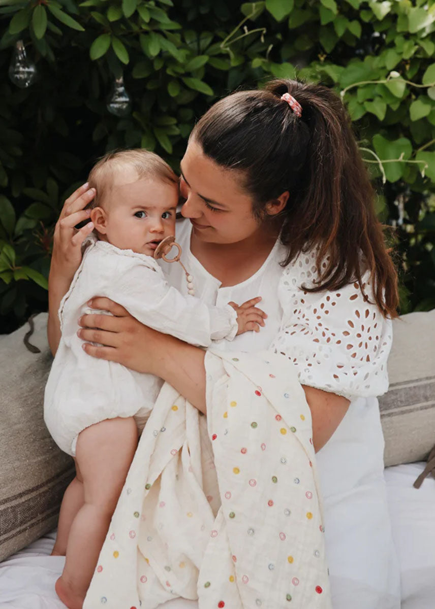 Organic Cotton Muslin Swaddle Blanket - Smiley Face