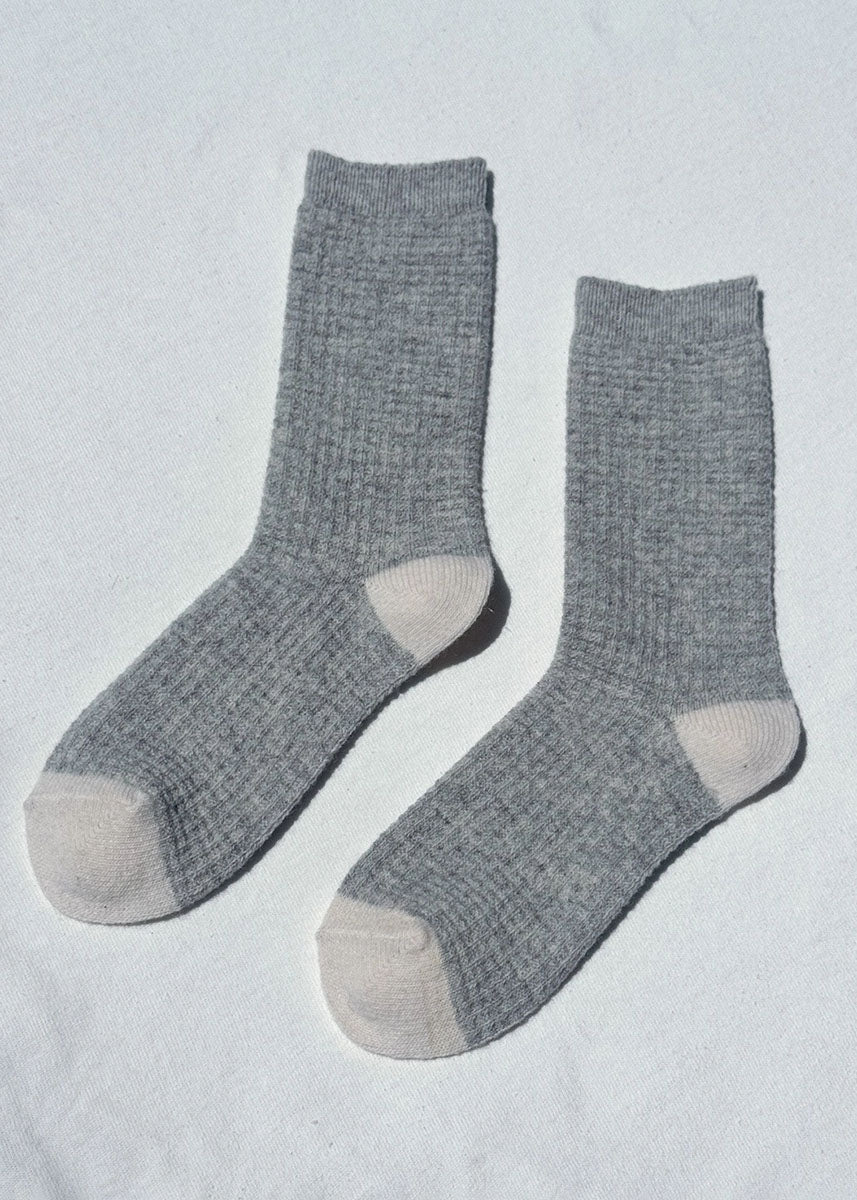 Wool Waffled Socks - Stone & Cream