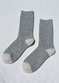 Wool Waffled Socks - Stone & Cream