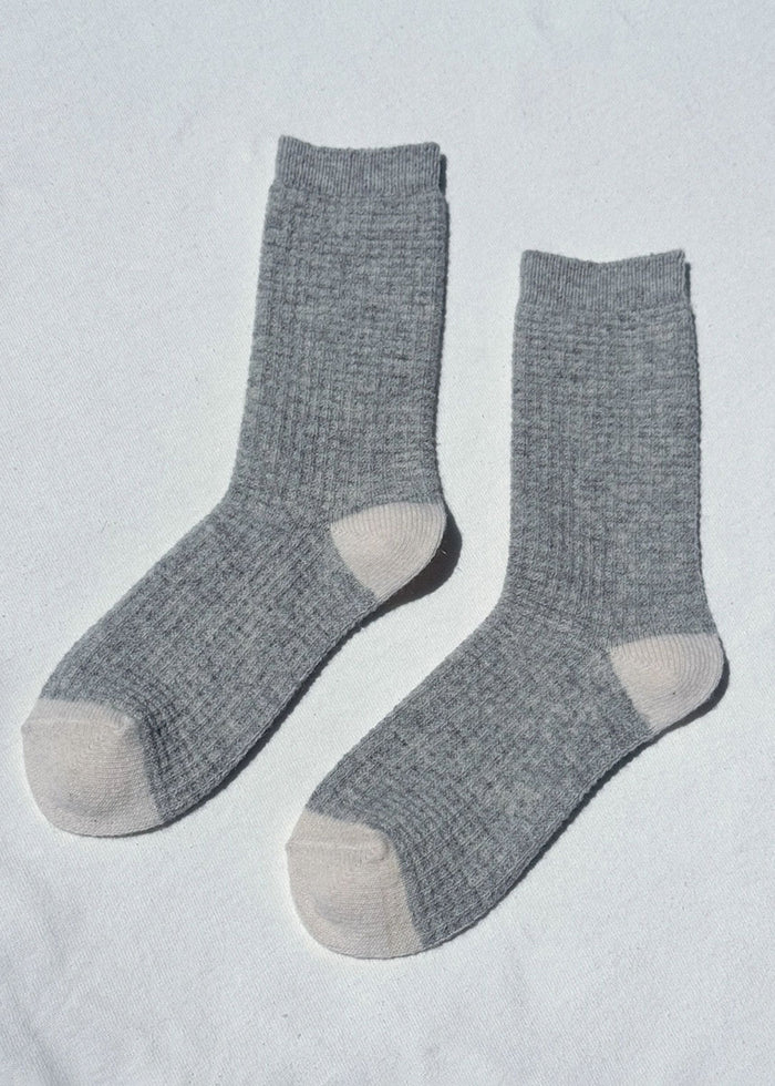 Wool Waffled Socks - Stone & Cream