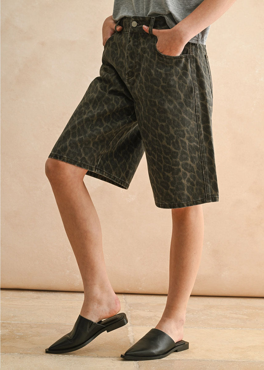 Loretta Denim Bermuda Shorts - Leopard