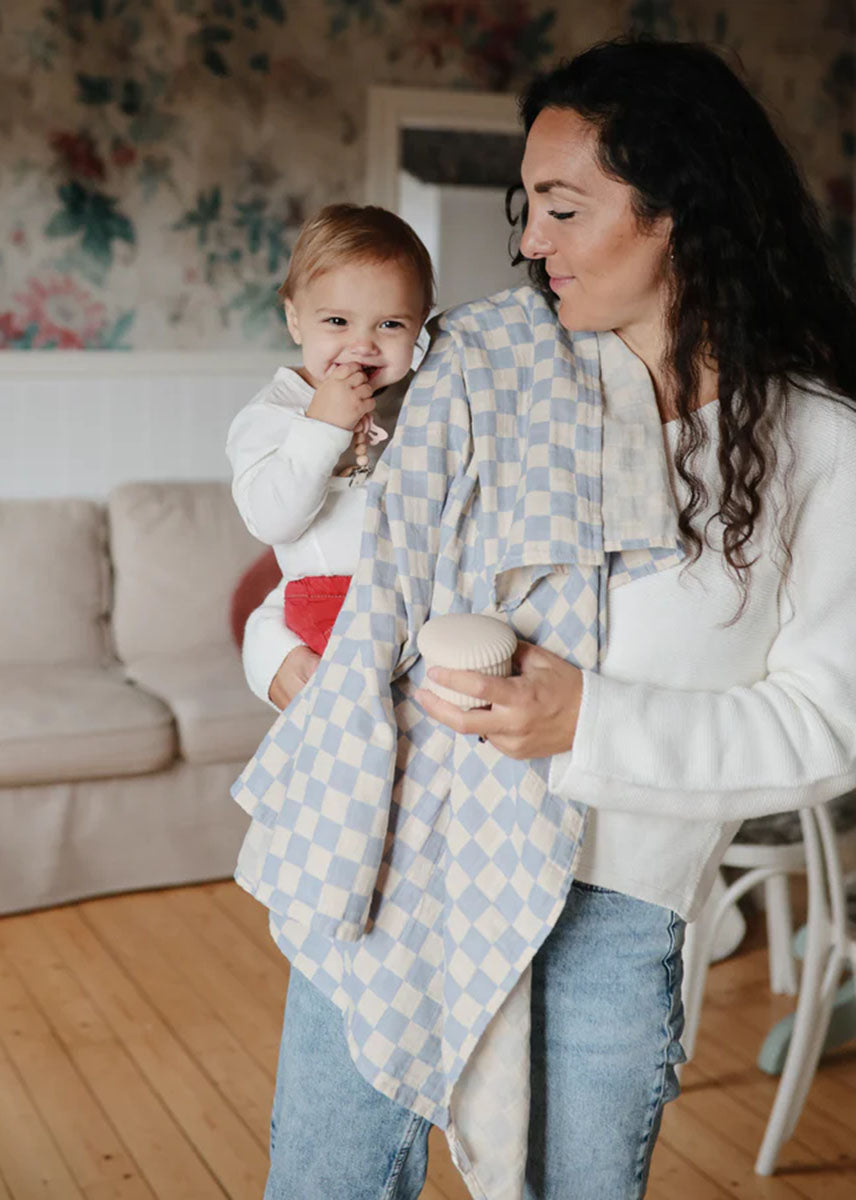 Muslin Swaddle Organic Cotton Blanket - Blue Check