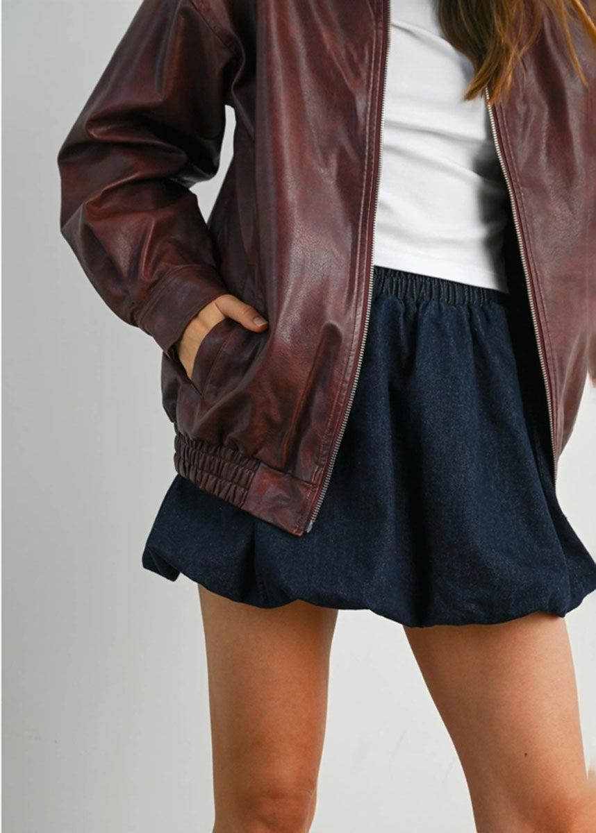 Delia Faux Leather Zip Jacket - Wine