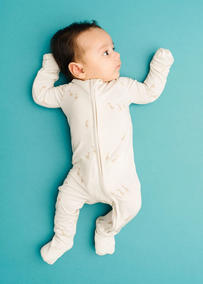 Bamboo Fold-Over Zipper Footie - Silly Goose