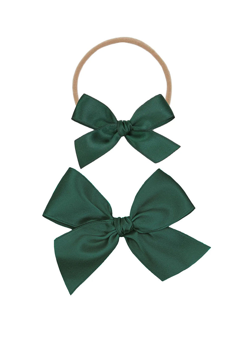 Large Satin Bow Headband - Evergreen