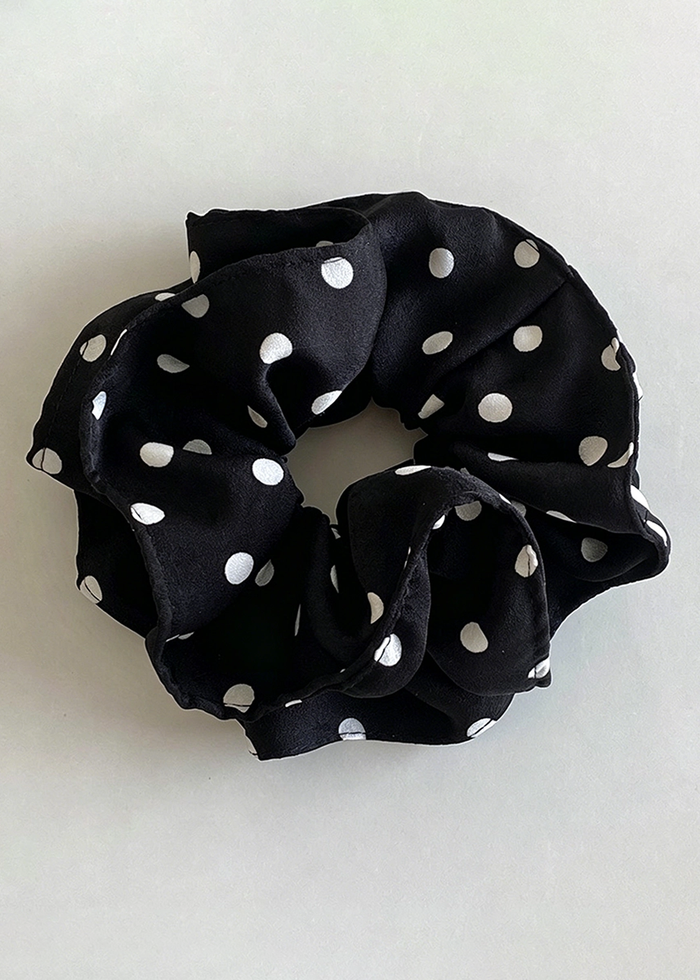 Polka Dot Satin Scrunchie - Black