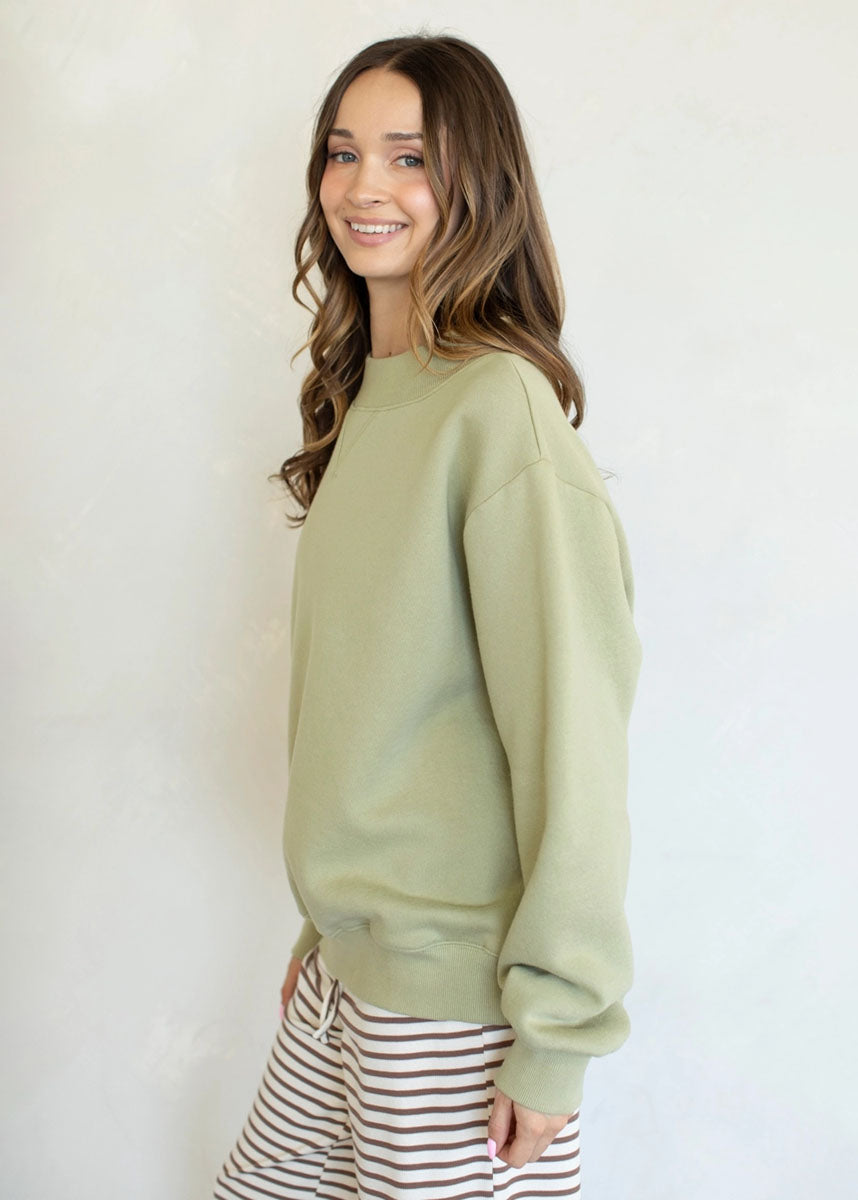 Nelly Fleece Wide Neck Sweatshirt - Sage