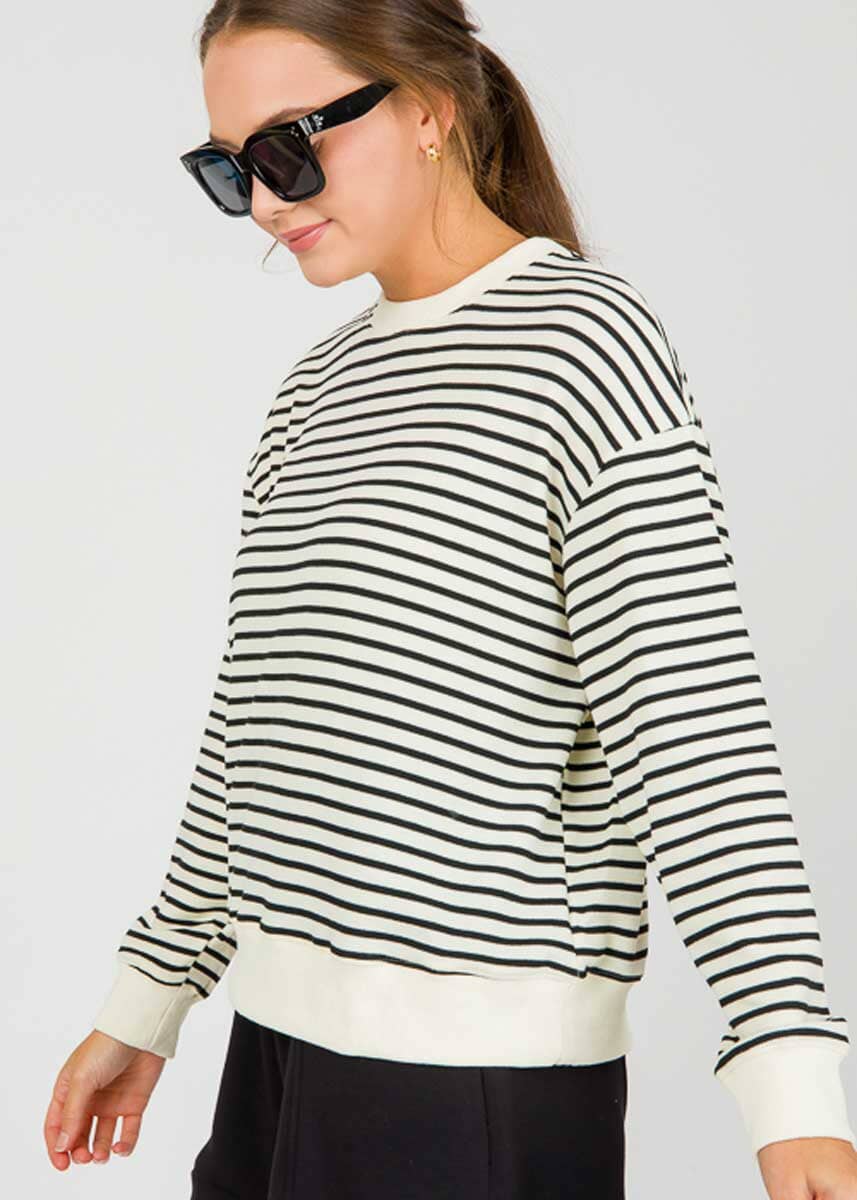 The Emery Sweater - Cream & Black Stripe