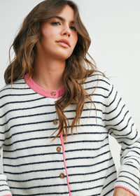 Sailor Stripe Cardigan - Ivory & Pink