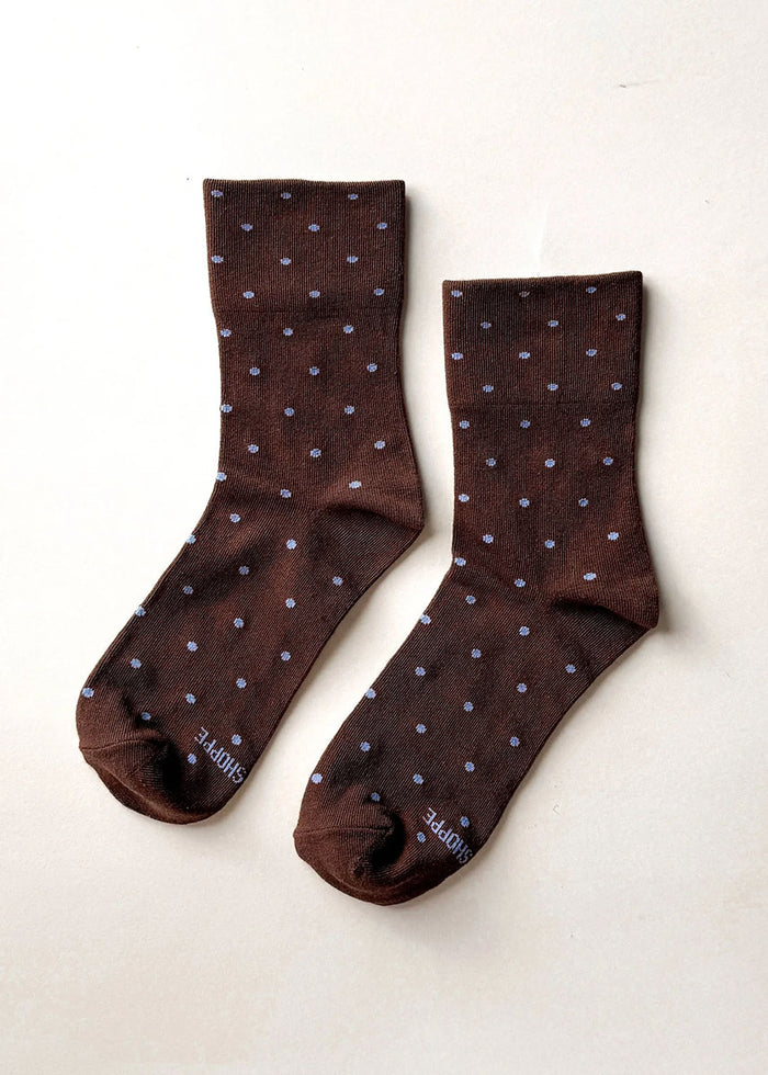Polka Dot Sneaker Socks - Cacao & Blue