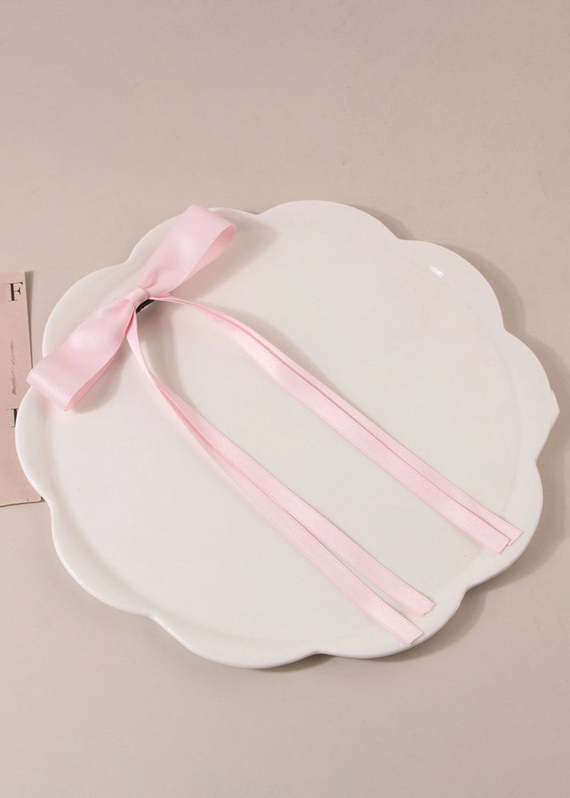 Long Ribbon Bow Clip - Pink