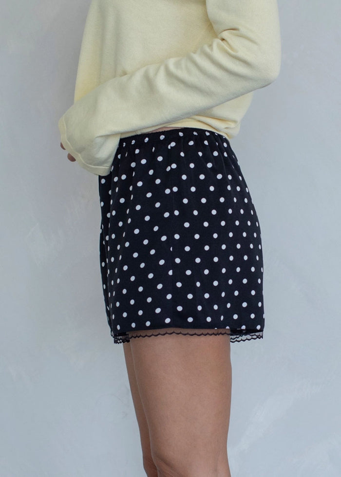 Polly Polka Dot Satin Shorts - Black