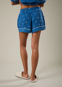 Verona Embroidered Pajama Short - Blue & White