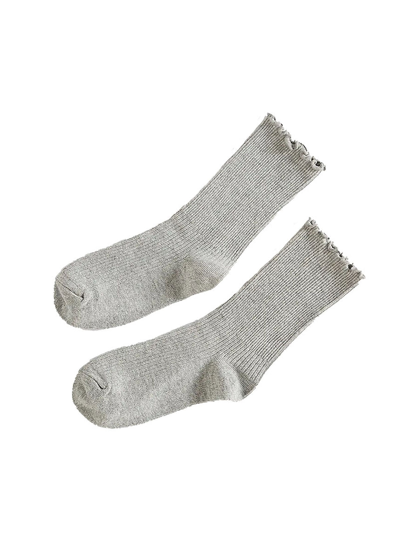 Ruffled Long Socks - Light Grey