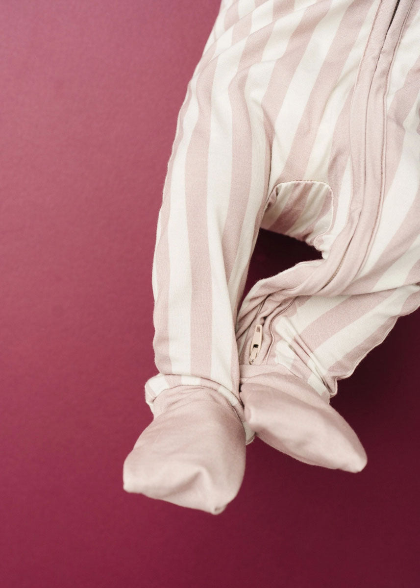 Bamboo Fold-Over Zipper Footie - Mauve Stripe