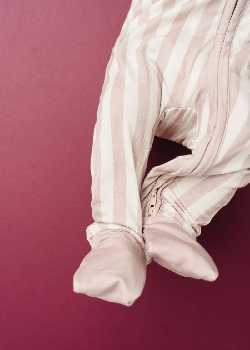 Bamboo Fold-Over Zipper Footie - Mauve Stripe