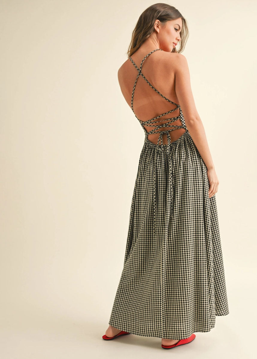 Ina Gingham Maxi Dress - Black & White