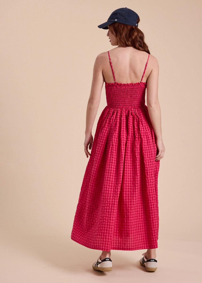Bonnie Gingham Print Maxi Dress - Cherry
