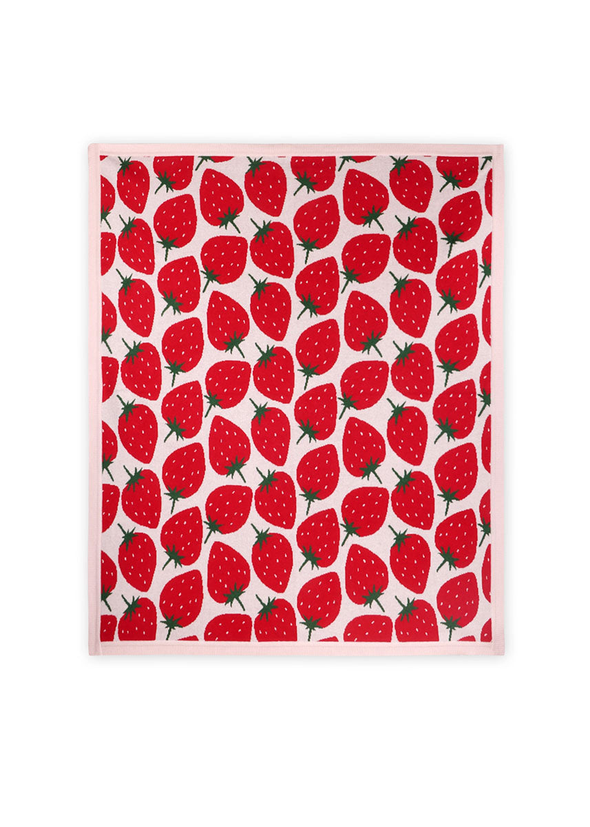 Organic Jacquard Sweater Knit Baby Blanket - Strawberry Fields